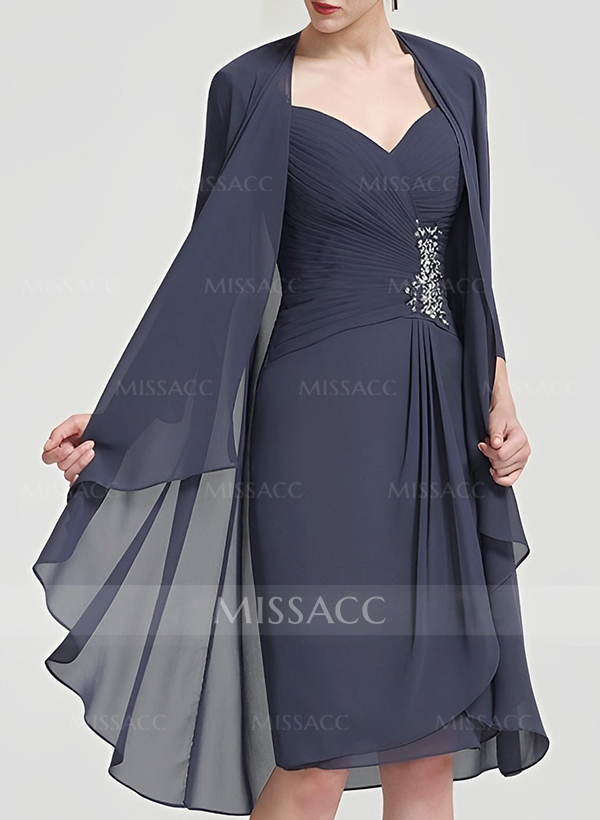 Open Front Knee-Length 3/4 Sleeves Chiffon Jacket