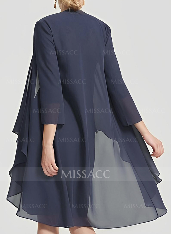 Open Front Knee-Length 3/4 Sleeves Chiffon Jacket