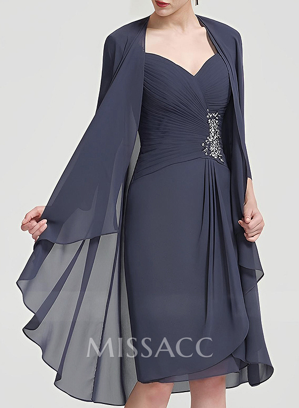 Open Front Knee-Length 3/4 Sleeves Chiffon Jacket Open Front Knee-Length 3/4 Sleeves Chiffon Jacket