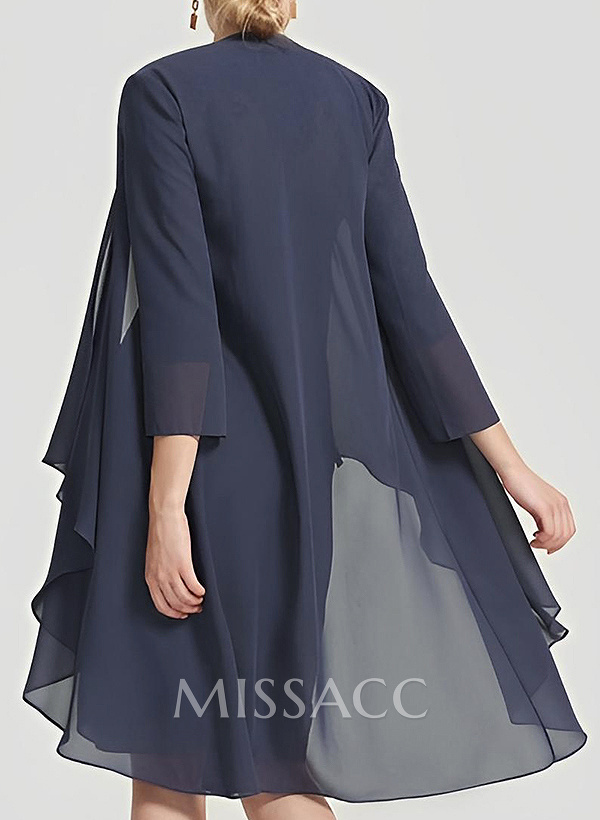 Open Front Knee-Length 3/4 Sleeves Chiffon Jacket Open Front Knee-Length 3/4 Sleeves Chiffon Jacket