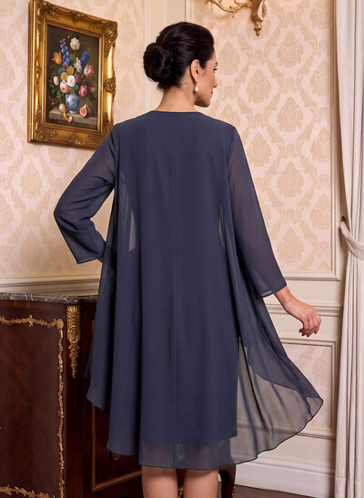 Open Front Knee-Length 3/4 Sleeves Chiffon Jacket