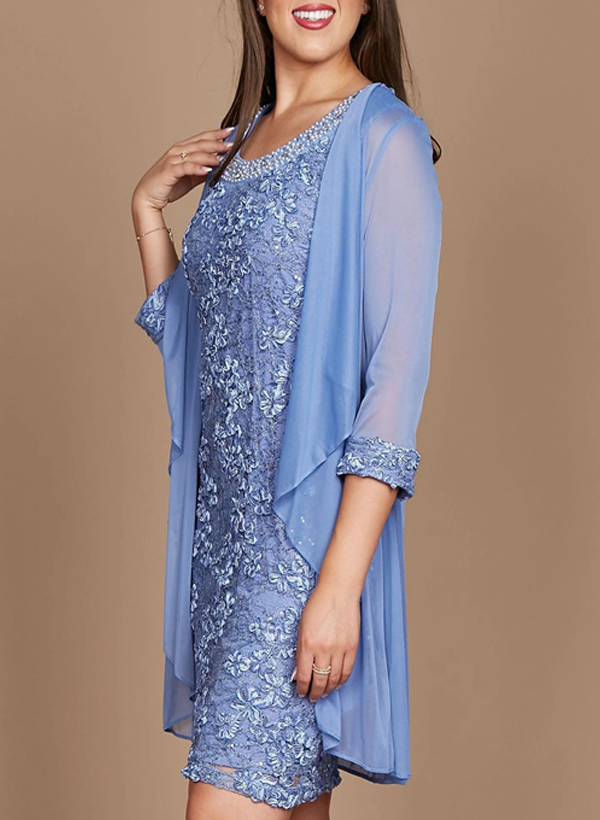 Open Front Knee-Length 3/4 Sleeves Chiffon Jacket