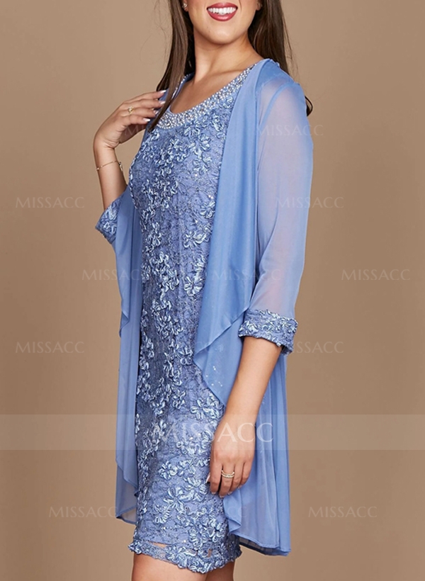 Open Front Knee-Length 3/4 Sleeves Chiffon Jacket