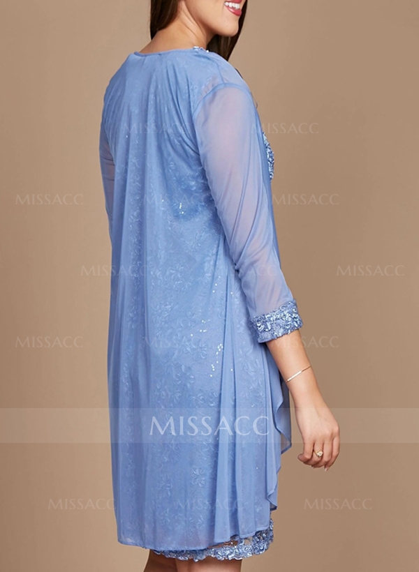 Open Front Knee-Length 3/4 Sleeves Chiffon Jacket