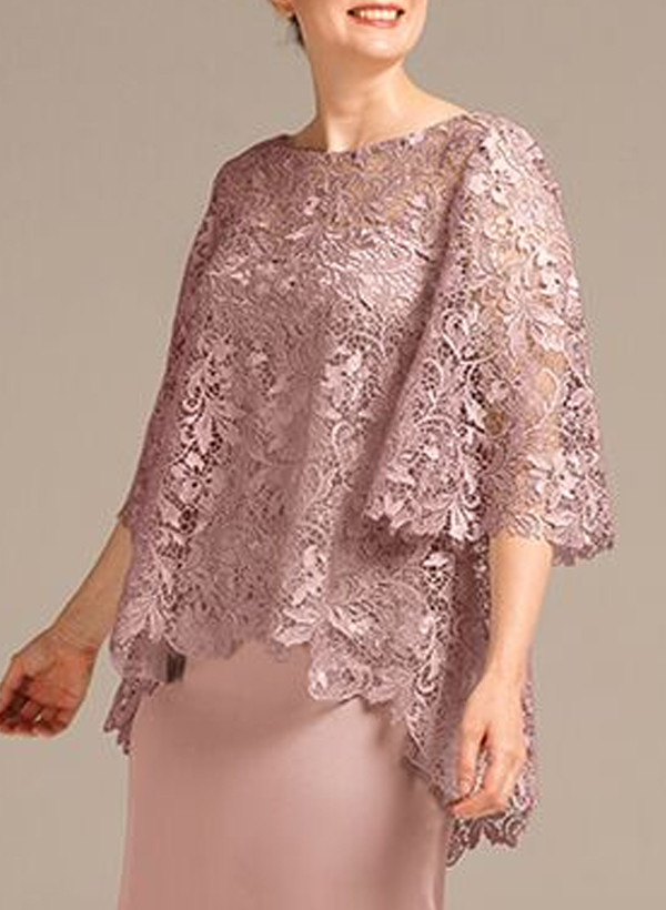 Pullover Scoop Neck 3/4 Sleeve Lace Cape