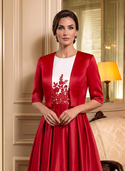 Open Front Satin 1/2 Sleeves Jacket