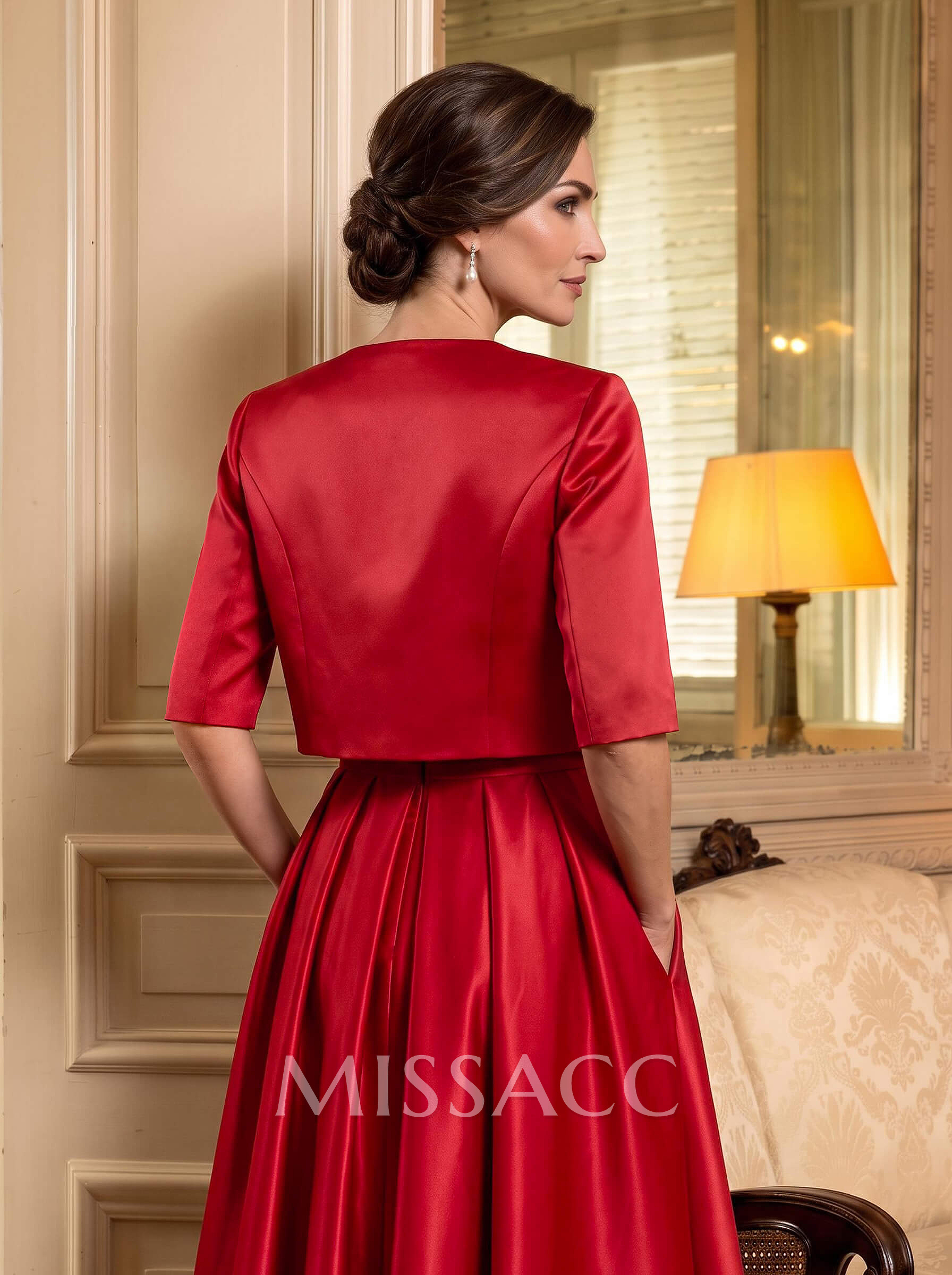 Open Front Satin 1/2 Sleeves Jacket