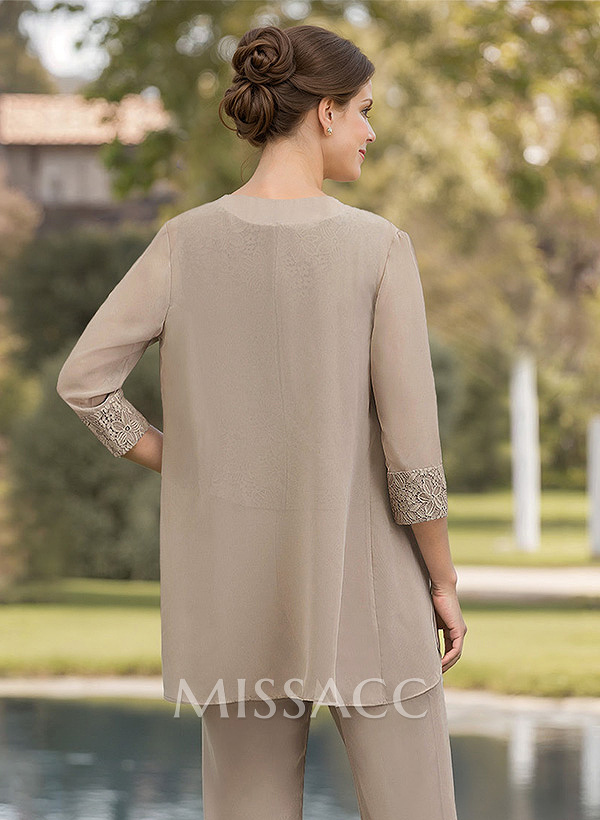 Open Front Knee-Length 3/4 Sleeves Chiffon Jacket