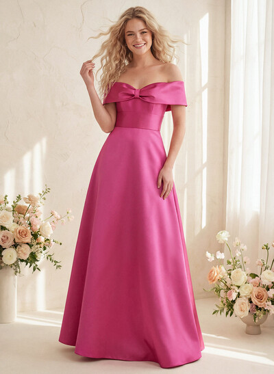 Off-The-Shoulder A-Line Satin Bridesmaid Dresses