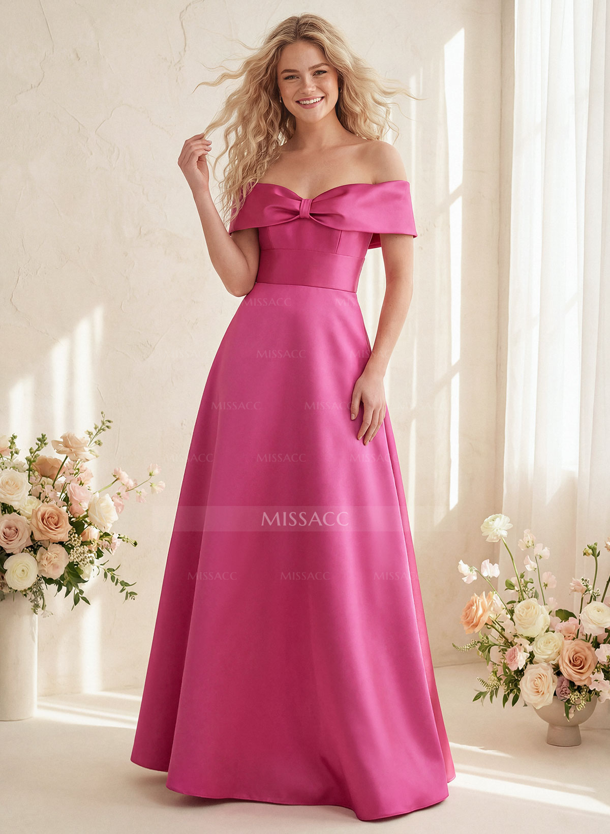 Off-The-Shoulder A-Line Satin Bridesmaid Dresses