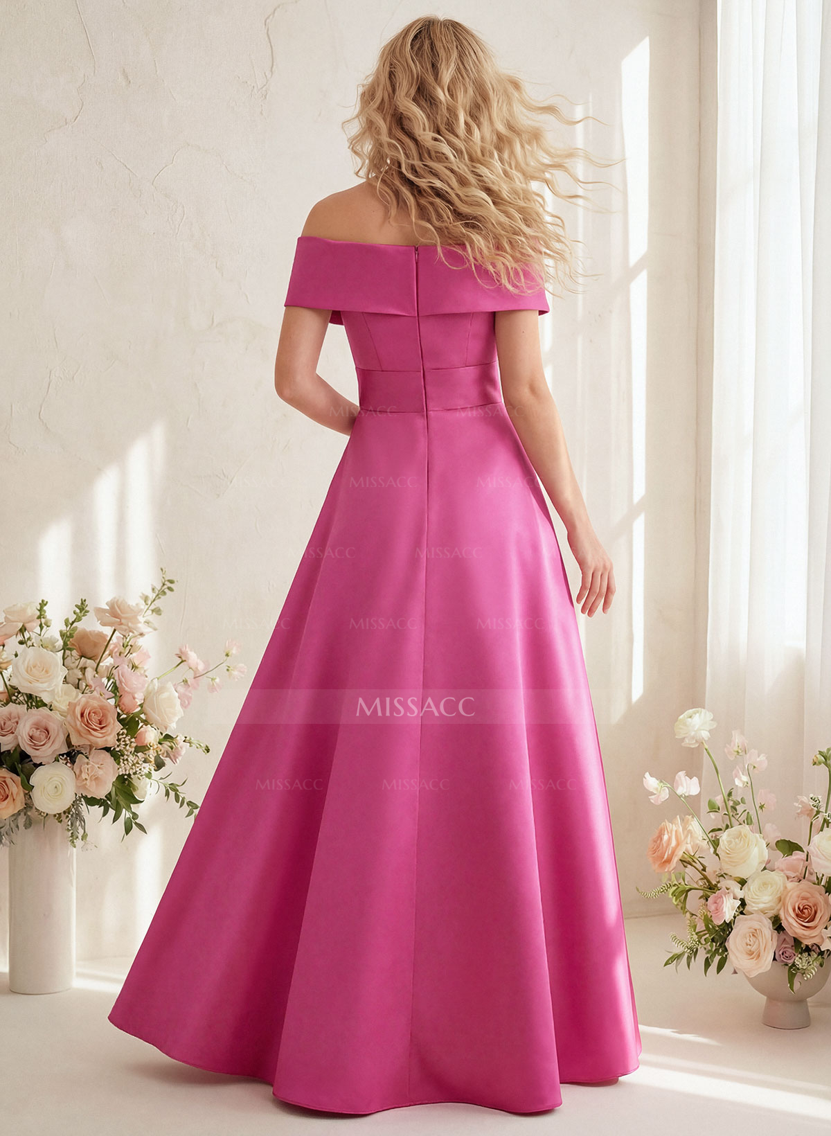 Off-The-Shoulder A-Line Satin Bridesmaid Dresses