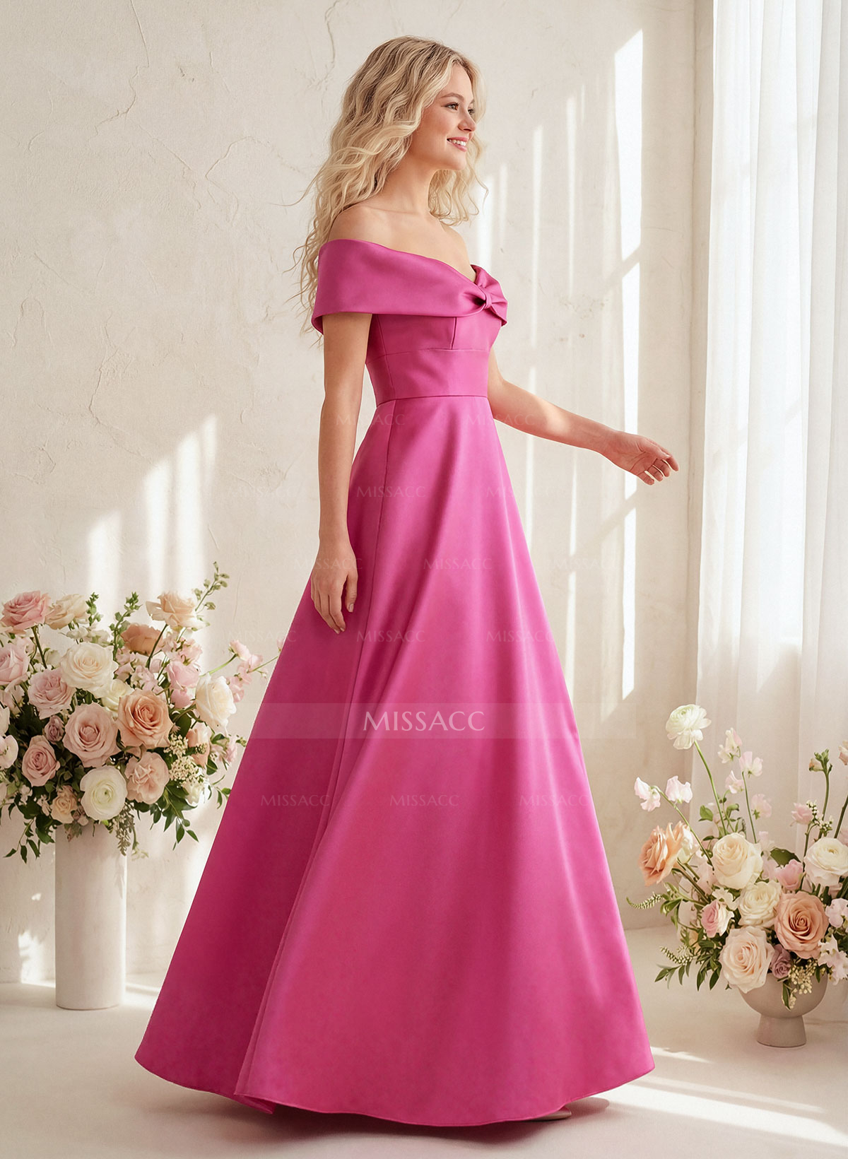 Off-The-Shoulder A-Line Satin Bridesmaid Dresses