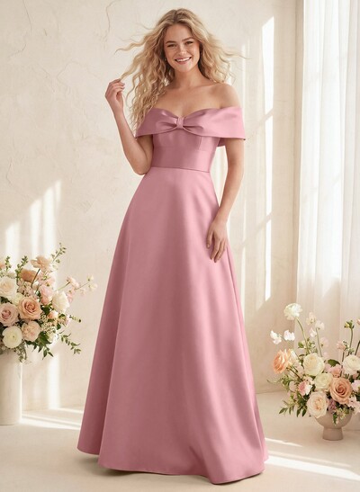 Off-The-Shoulder A-Line Satin Bridesmaid Dresses