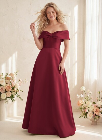 Off-The-Shoulder A-Line Satin Bridesmaid Dresses