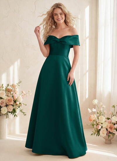 Off-The-Shoulder A-Line Satin Bridesmaid Dresses