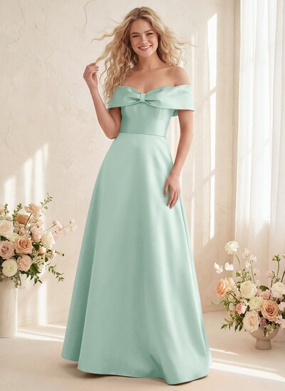 Off-The-Shoulder A-Line Satin Bridesmaid Dresses