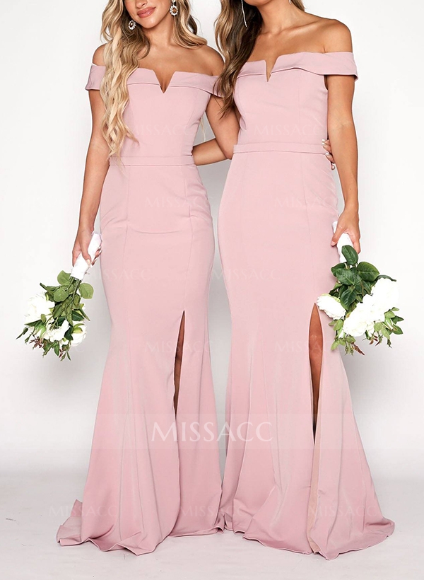 Trumpet/Mermaid Off-The-Shoulder Elastic Satin Bridesmaid Dresses With Split Front