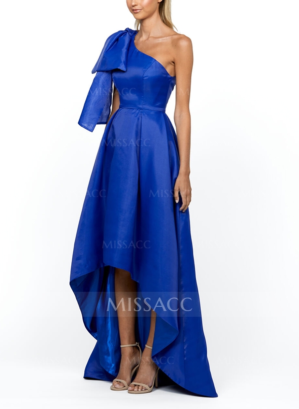 A-Line One-Shoulder Sleeveless Asymmetrical Satin Bridesmaid Dresses With Bow(s)