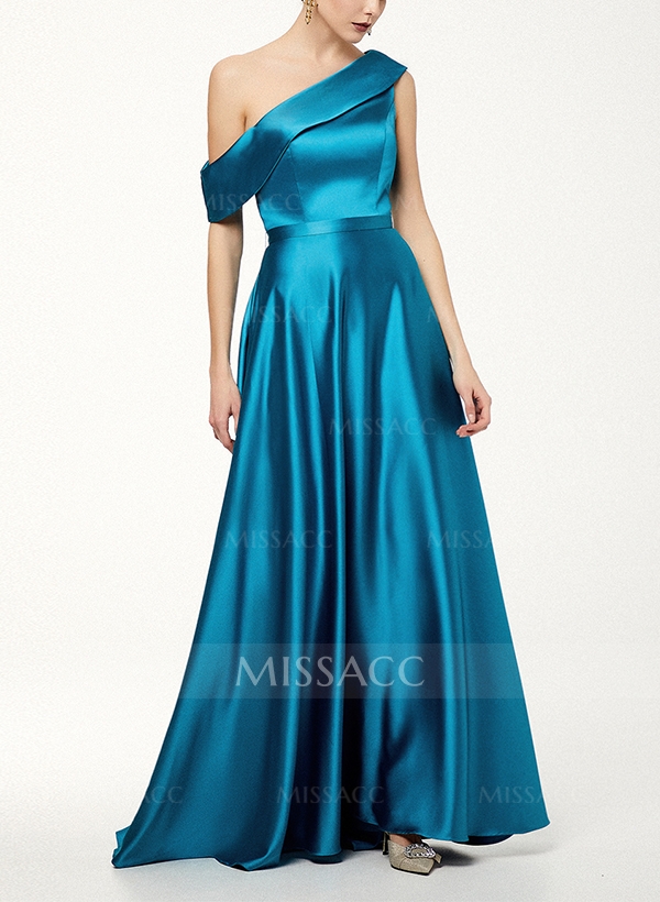 A-Line Asymmetrical Sleeveless Floor-Length Satin Bridesmaid Dresses