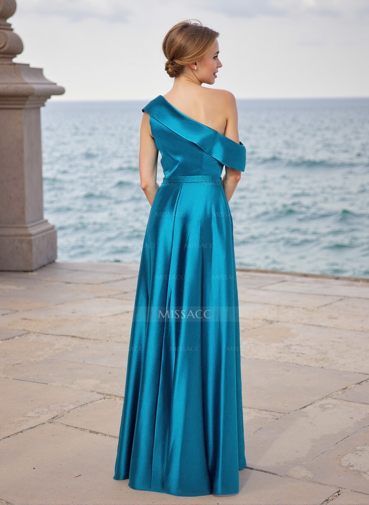 A-Line Asymmetrical Sleeveless Floor-Length Satin Bridesmaid Dresses