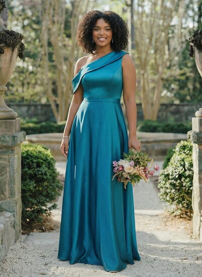 A-Line Asymmetrical Sleeveless Floor-Length Satin Bridesmaid Dresses