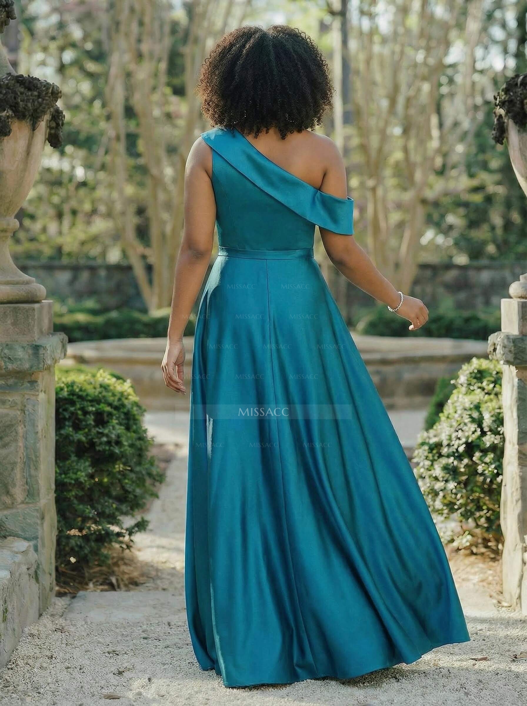 A-Line Asymmetrical Sleeveless Floor-Length Satin Bridesmaid Dresses