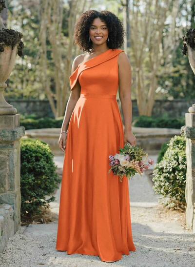 A-Line Asymmetrical Sleeveless Floor-Length Satin Bridesmaid Dresses