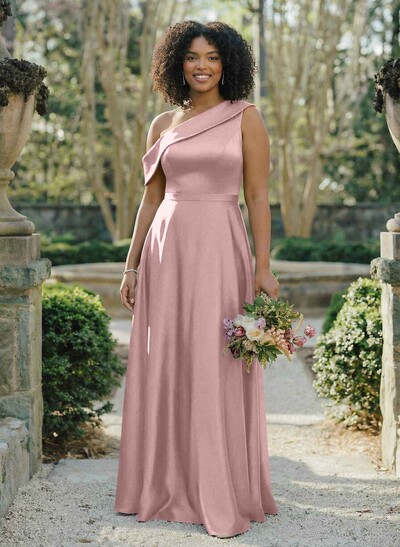 A-Line Asymmetrical Sleeveless Floor-Length Satin Bridesmaid Dresses