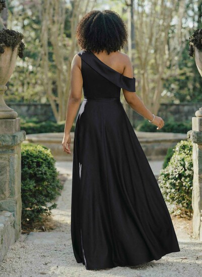 A-Line Asymmetrical Sleeveless Floor-Length Satin Bridesmaid Dresses