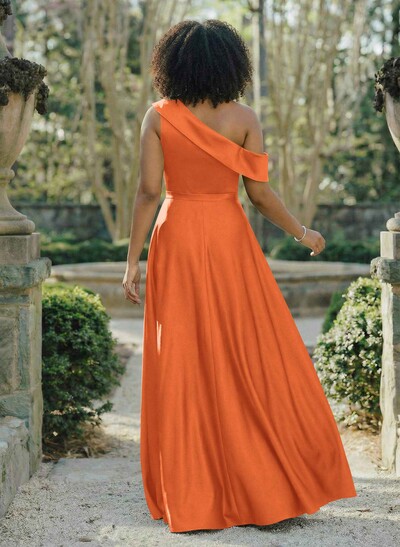 A-Line Asymmetrical Sleeveless Floor-Length Satin Bridesmaid Dresses