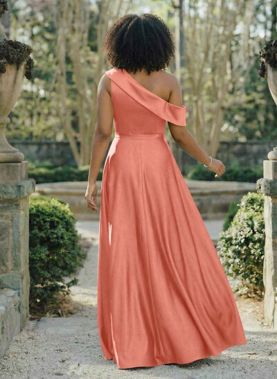 A-Line Asymmetrical Sleeveless Floor-Length Satin Bridesmaid Dresses