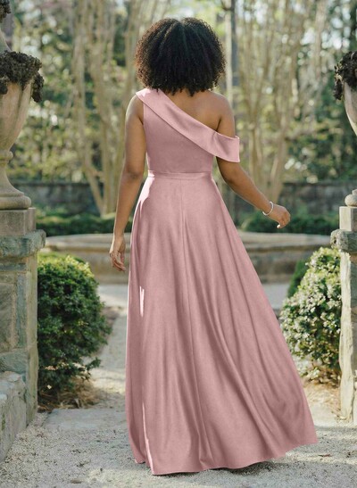 A-Line Asymmetrical Sleeveless Floor-Length Satin Bridesmaid Dresses