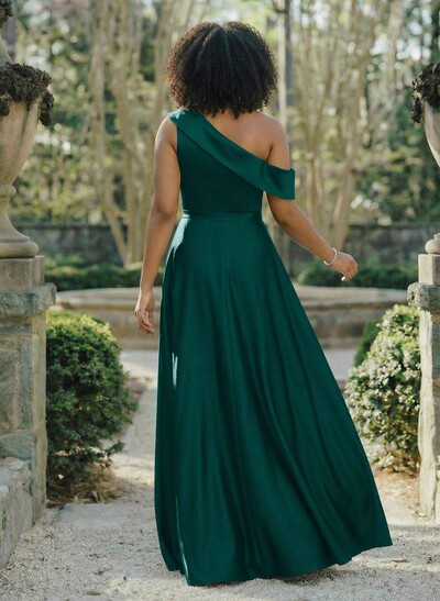 A-Line Asymmetrical Sleeveless Floor-Length Satin Bridesmaid Dresses