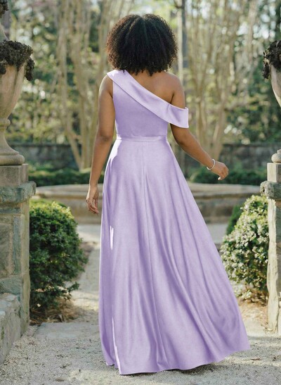 A-Line Asymmetrical Sleeveless Floor-Length Satin Bridesmaid Dresses
