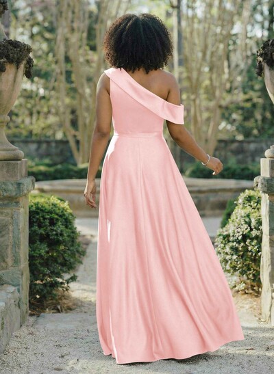 A-Line Asymmetrical Sleeveless Floor-Length Satin Bridesmaid Dresses