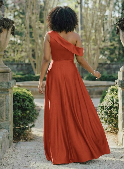 A-Line Asymmetrical Sleeveless Floor-Length Satin Bridesmaid Dresses