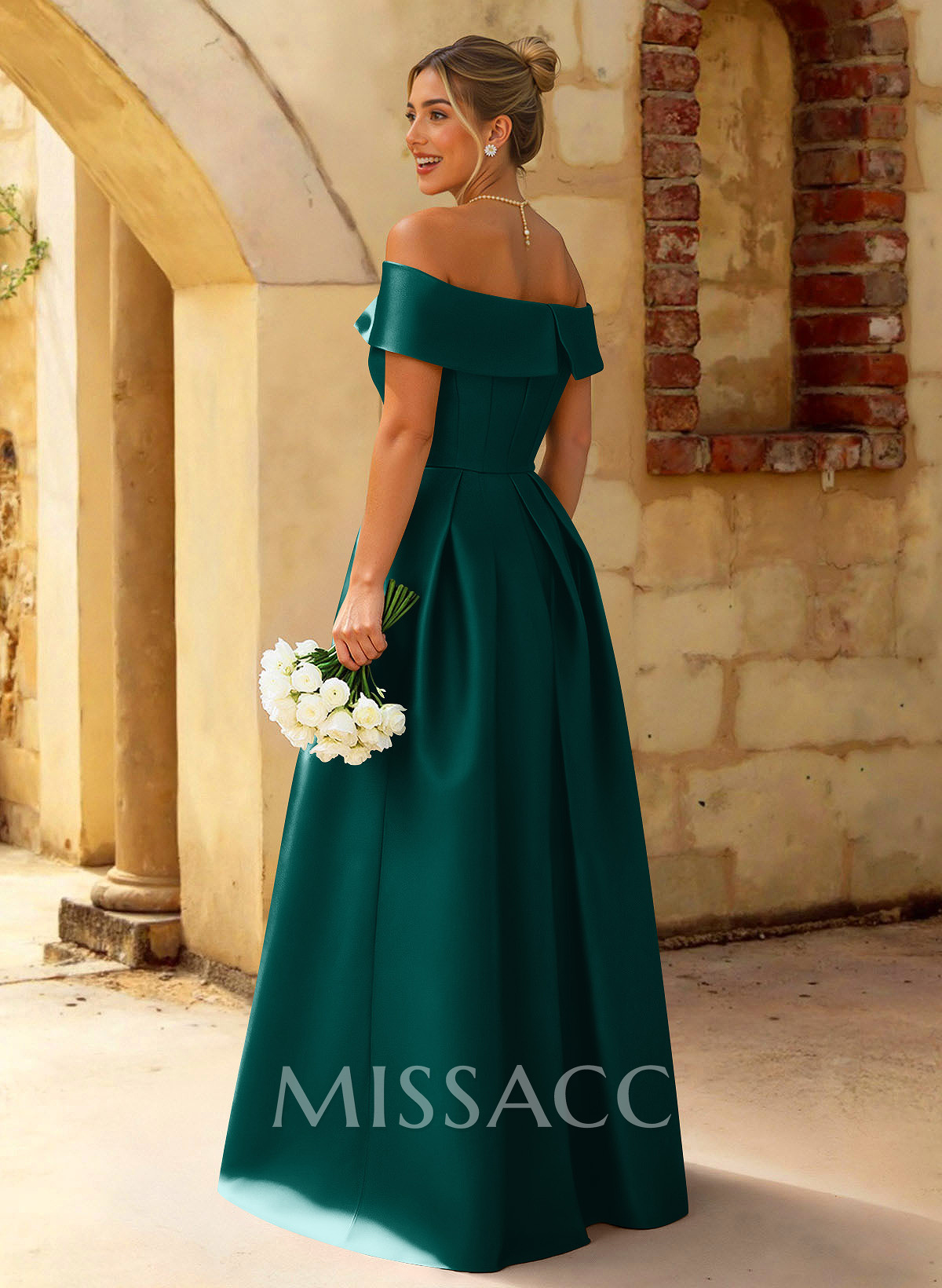 A-Line Off-The-Shoulder Floor-Length Satin Bridesmaid Dresses With Split Front A-Line Off-The-Shoulder Floor-Length Satin Bridesmaid Dresses With Split Front