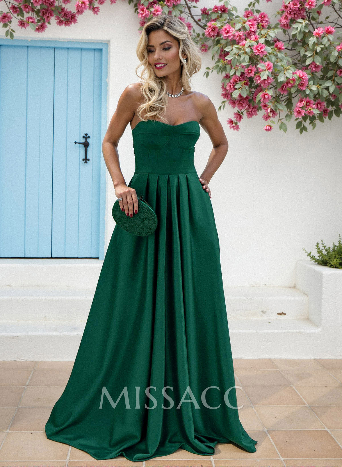 A-Line Strapless Sleeveless Sweep Train Matte Satin Bridesmaid Dresses With Bow(s)