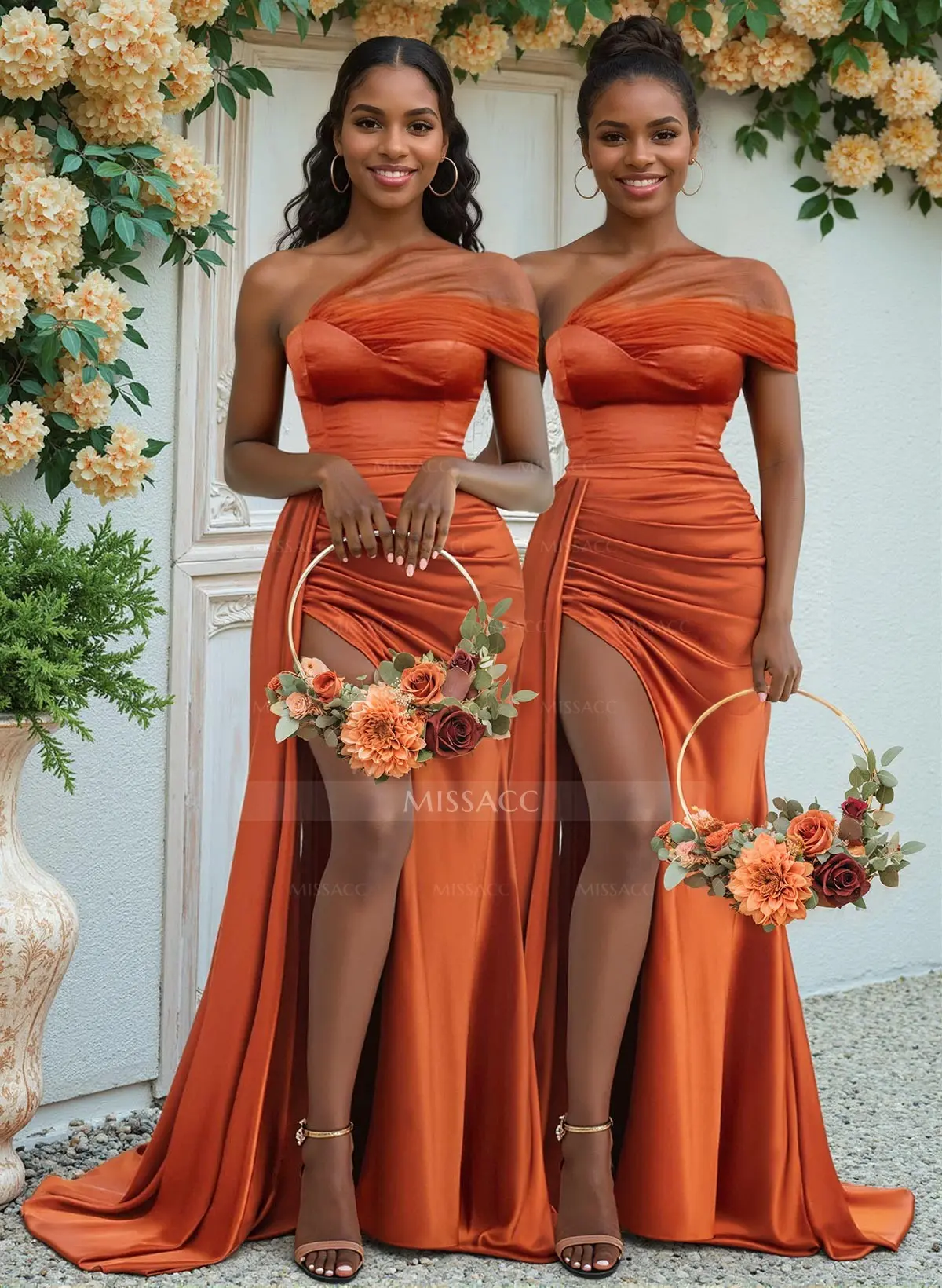 Sheath/Column One-Shoulder Sweep Train Silk Like Satin Bridesmaid