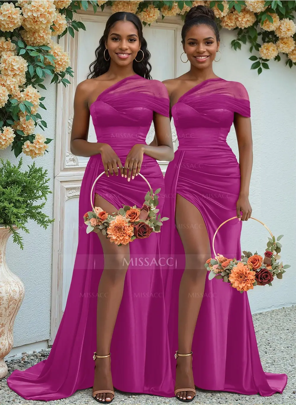 Sheath/Column One-Shoulder Sweep Train Silk Like Satin Bridesmaid