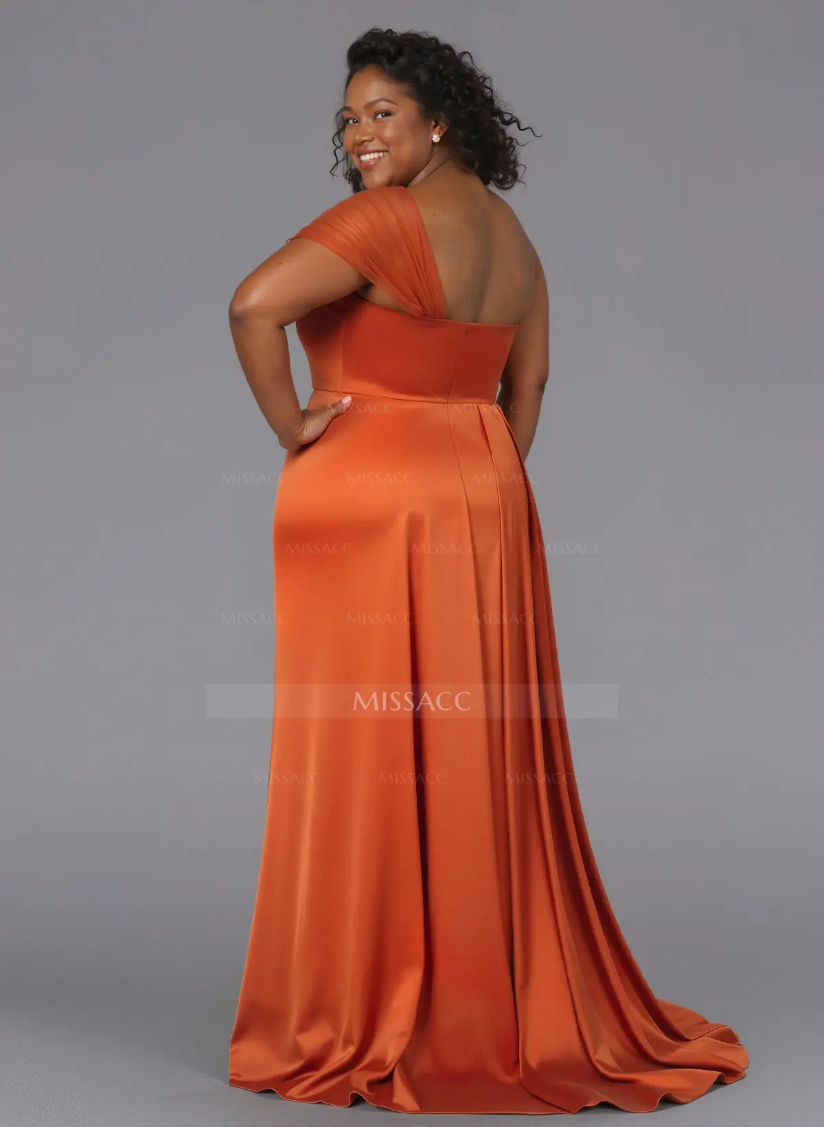 Sheath/Column One-Shoulder Sweep Train Silk Like Satin Bridesmaid