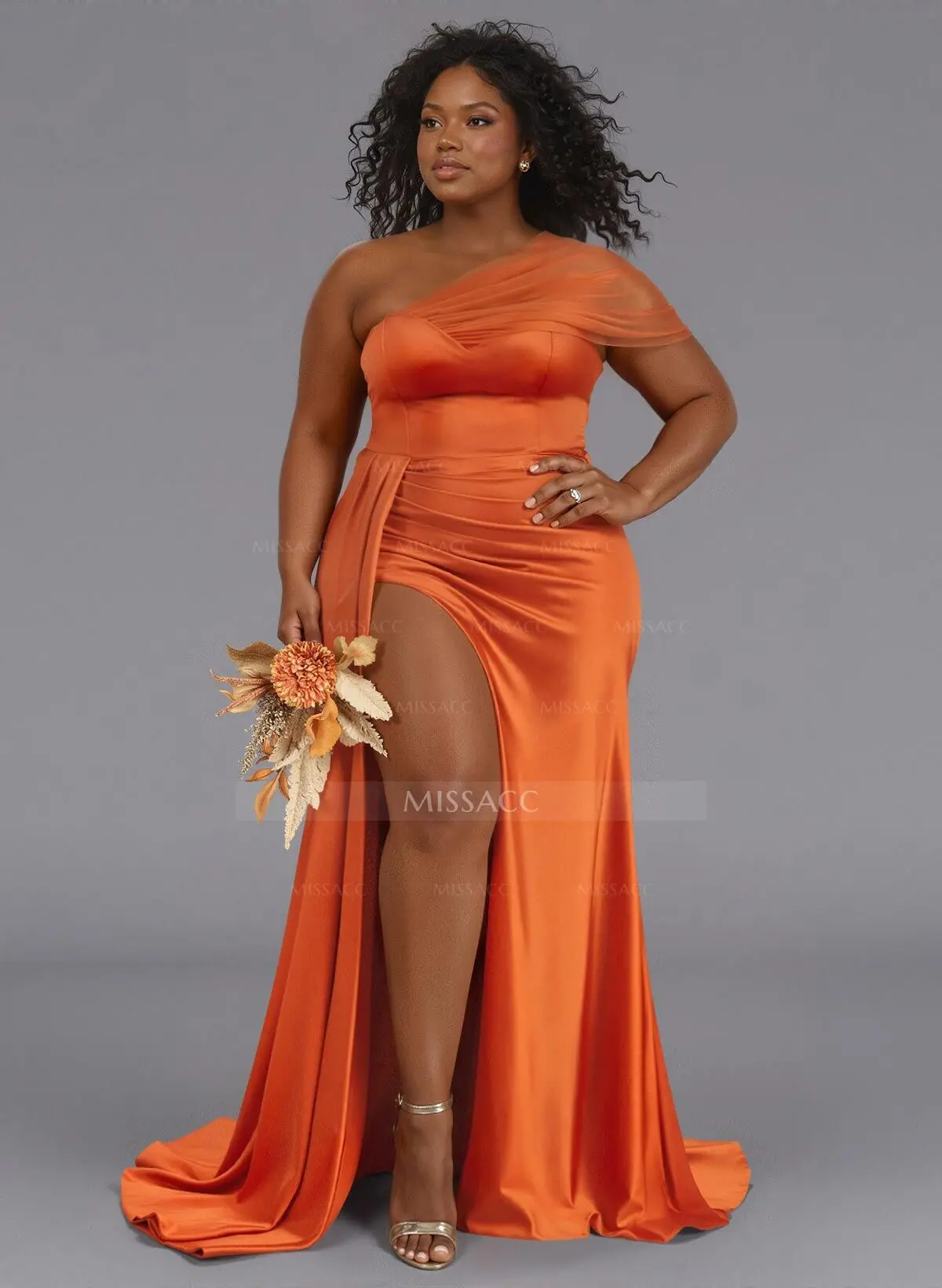 Sheath/Column One-Shoulder Sweep Train Silk Like Satin Bridesmaid Sheath/Column One-Shoulder Sweep Train Silk Like Satin Bridesmaid