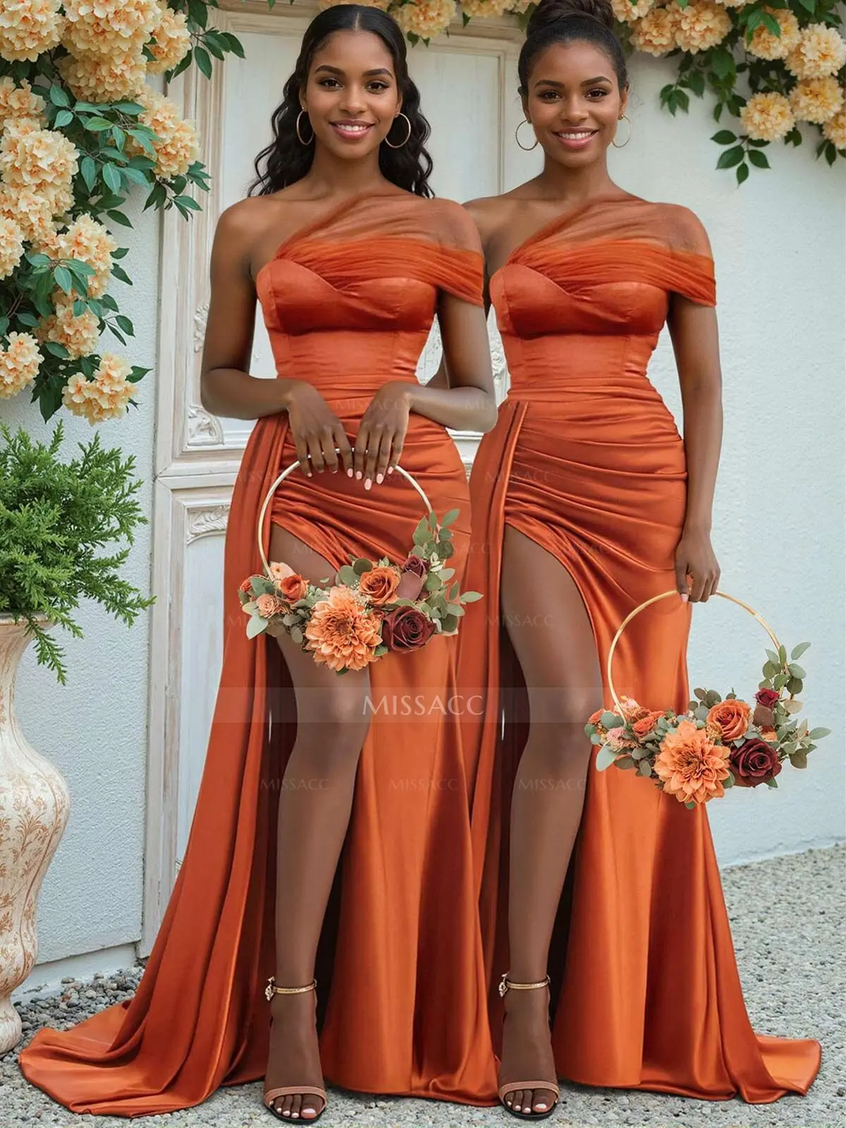 Sheath/Column One-Shoulder Sweep Train Silk Like Satin Bridesmaid