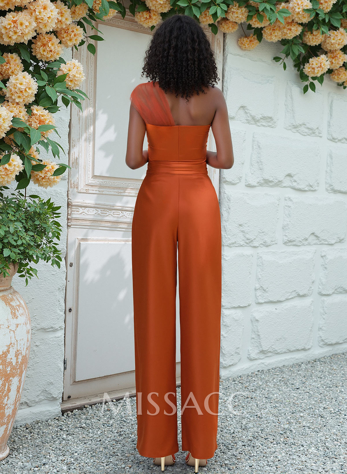 Jumpsuit/Pantsuit One-Shoulder Floor-Length Silk Like Satin Bridesmaid Dresses Jumpsuit/Pantsuit One-Shoulder Floor-Length Silk Like Satin Bridesmaid Dresses
