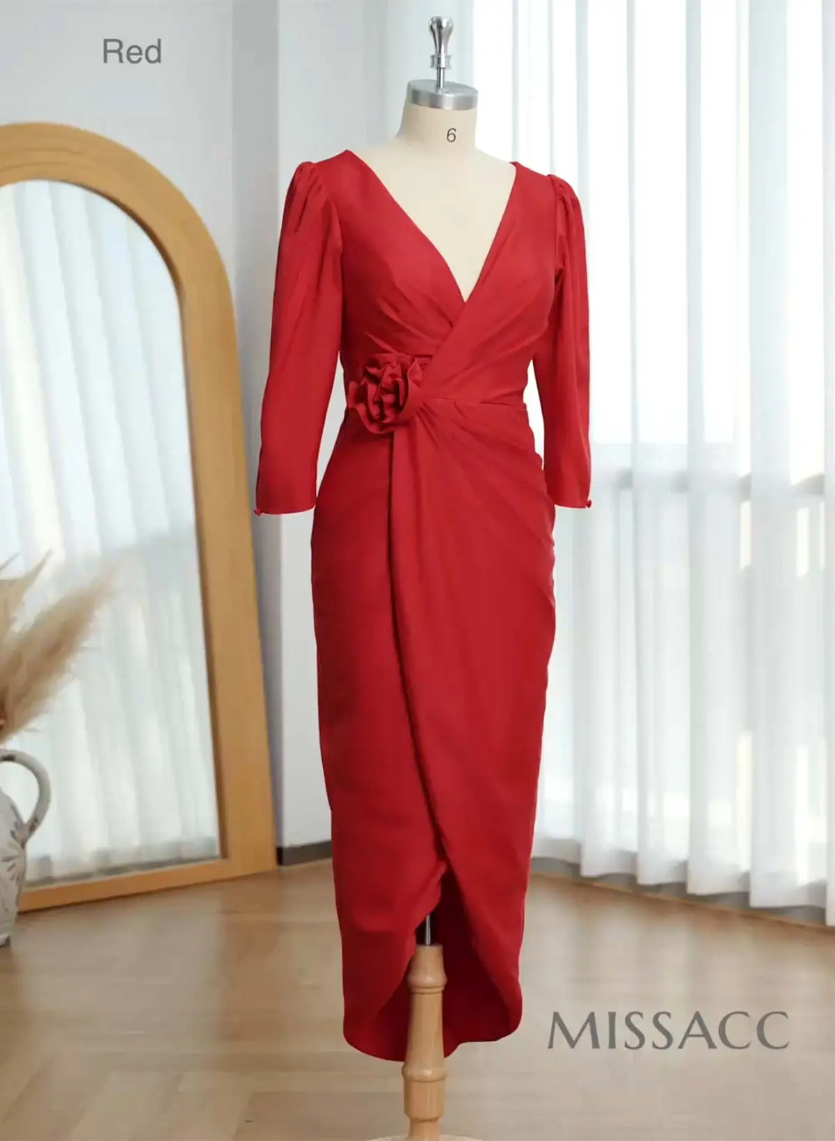 Sheath V-Neck 1/2 Sleeves Asymmetrical Elastic Satin Cocktail Dresses