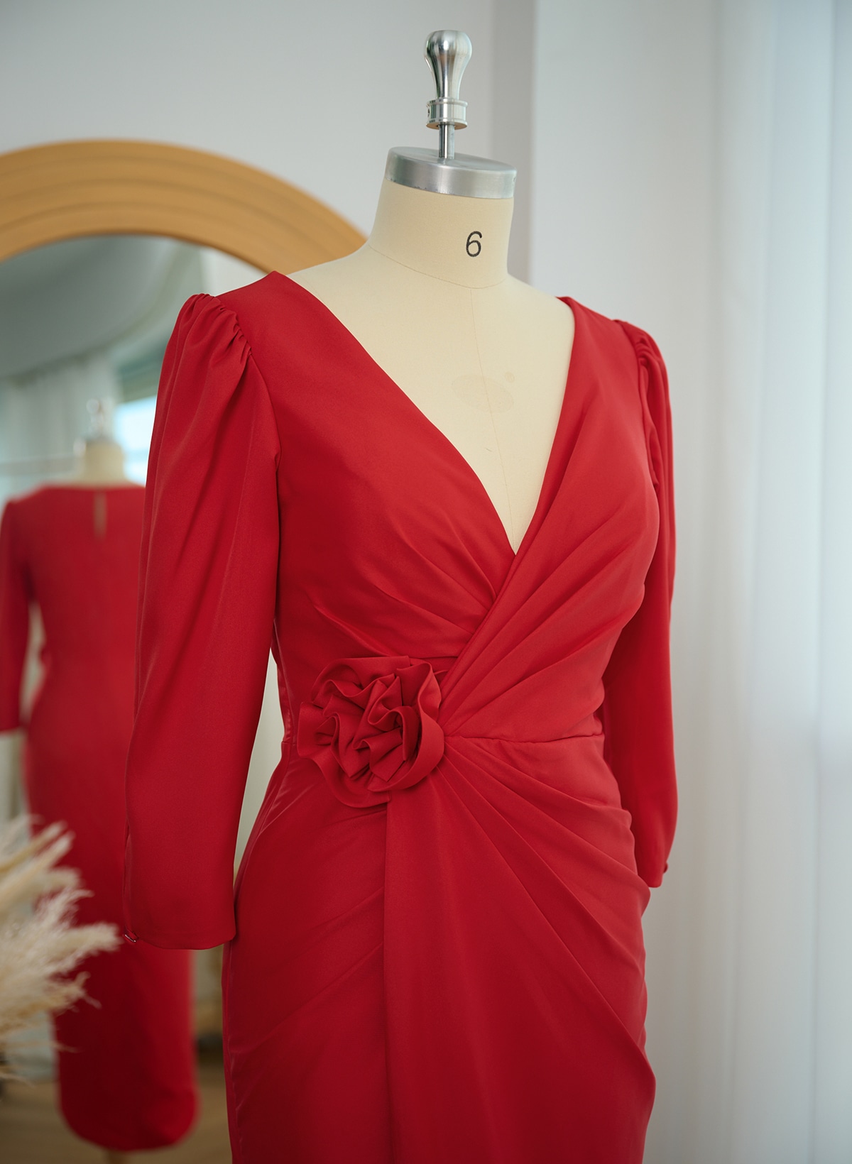 Sheath V-Neck 1/2 Sleeves Asymmetrical Elastic Satin Cocktail Dresses