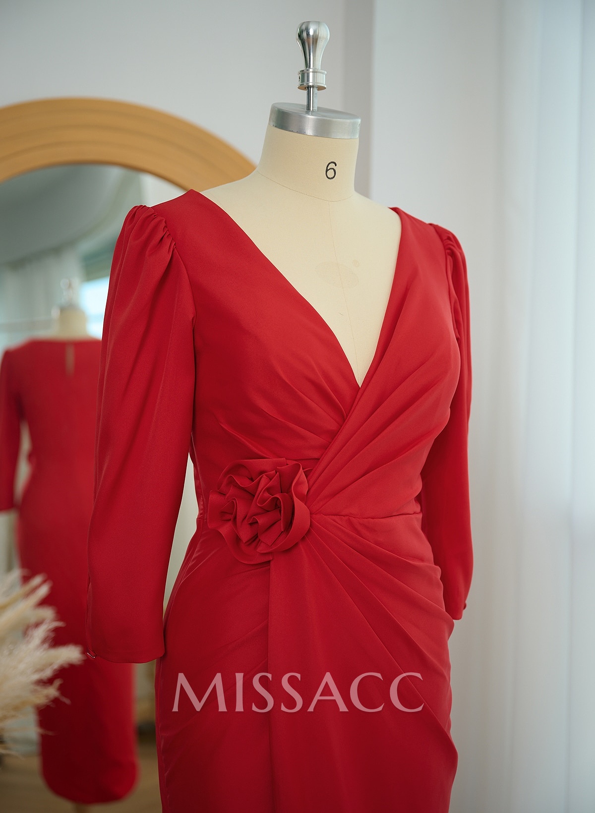Sheath V-Neck 1/2 Sleeves Asymmetrical Elastic Satin Cocktail Dresses
