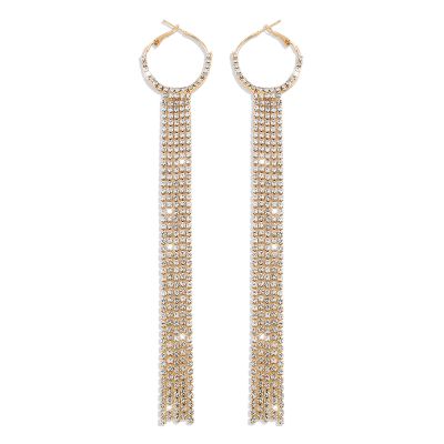 Rhinestone Long Tassels Hoop Earrings