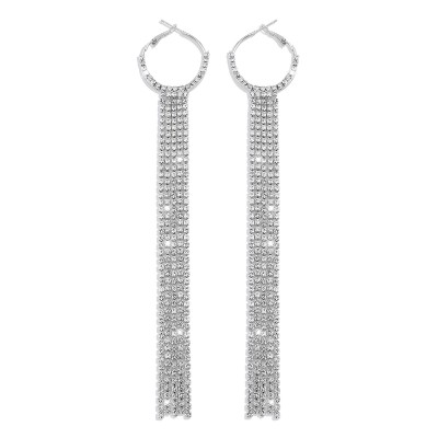 Rhinestone Long Tassels Hoop Earrings