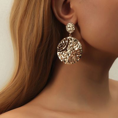 Round Personality Hollow Printing Drop Earrings